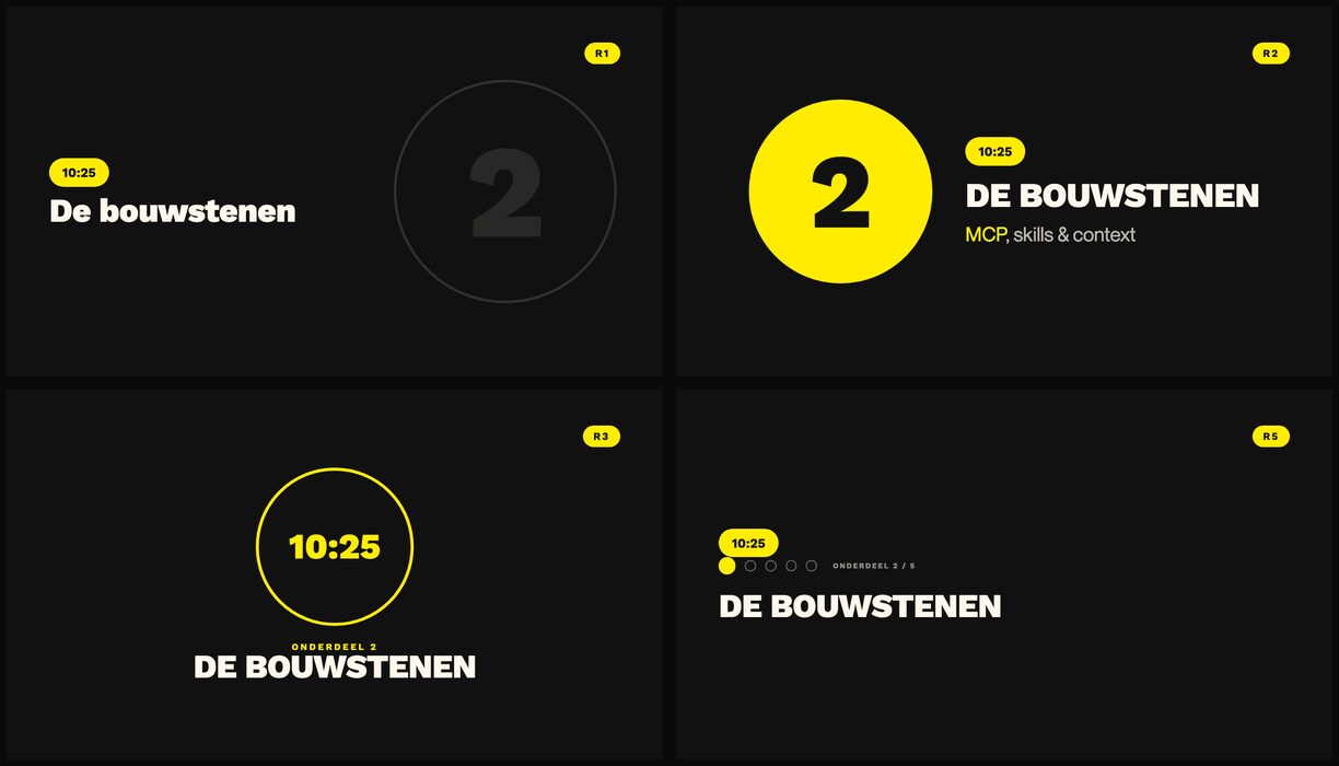 Een reeks ronde divider-varianten naast elkaar